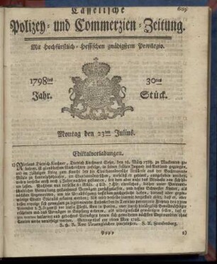 30tes Stueck, Montag den 23ten Julius 1798