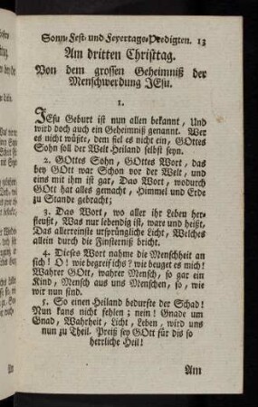 13, Am dritten Christtag.