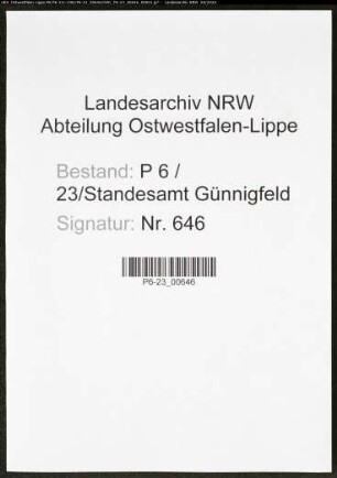 Sterberegister Standesamt Wattenscheid-Günnigfeld