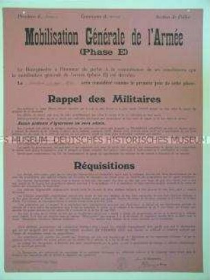 Maueranschlag zur Generalmobilmachung der belgischen Armée