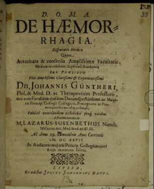 De Haemorrhagia. Disputatio Medica