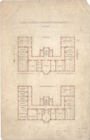 ohne Verfasserangabe; Dachau bei München (Bayern); Distriktskrankenhaus - Grundriss EG, Grundriss DG