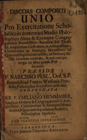 Discors Compositi Unio : Pro Exercitatione Scholastica