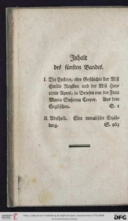 Inhalt des fünften Bandes