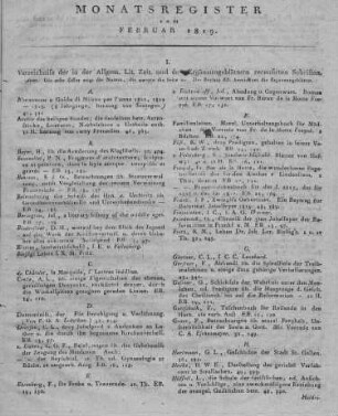Monatsregister vom Februar 1819