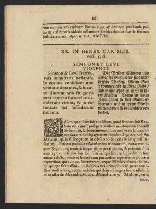 XX. In Genes. Cap. XLIX. vers. 5. 6. Simeon Et Levi. Violenti.
