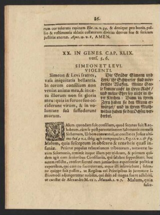 XX. In Genes. Cap. XLIX. vers. 5. 6. Simeon Et Levi. Violenti.
