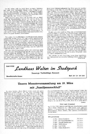 Unsere Monatsversammlung am 19. März mit "Familjenanschluß"