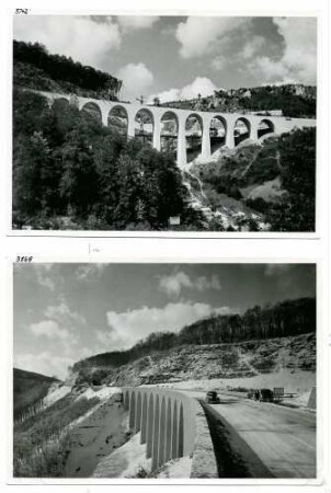 Drachenlochbrücke, km 152,933 Die Brücke wurde 1935 - 1937 gebaut, 1945 gesprengt und 1949/50 wieder aufgebaut.