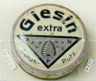 Blechdose für "Giesin extra Schuh-Putz" (Abbildung einer Bienenwabe)