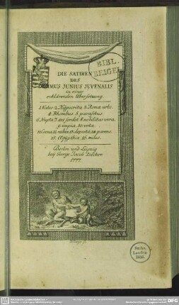 Die Satiren Des Decimus Junius Juvenalis in einer erklärenden Übersetzung : 1. Vates 2. Hijpocritae. 3. Roma urbs. 4. Rhombus ...