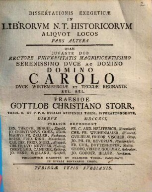 Dissertationis exeg. in librorum N.T. historicorum aliquot locos pars altera