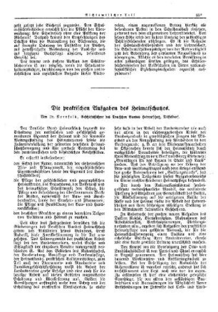 Die praktischen Aufgaben des Heimatschutzes : [Nichtamtlicher Teil]