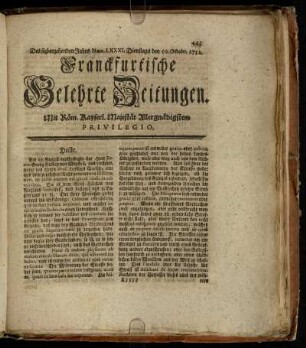 Num. LXXXI. Dienstags den 10. Octobr. 1752 - Num. LXXXX. Freytags den 10. Nov. 1752