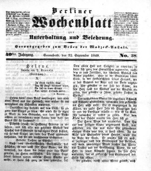 No. 38, Sonnabend, den 22. September 1849.