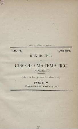 Tom VII. Anno 1893. Maggio - Giugno, Luglio - Agosto.