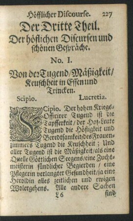 Der Dritte Theil. Der höflichen Discursen und schönen Gespräche.