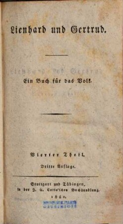 Pestalozzi's sämmtliche Schriften, 4. Lienhard und Gertrud ; 4