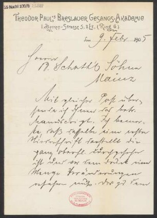 Brief an B. Schott's Söhne : 09.02.1905