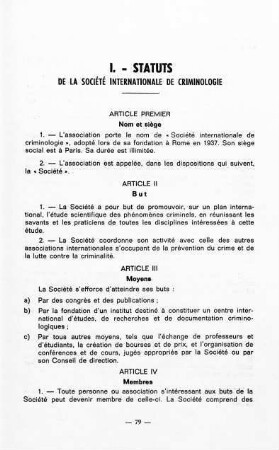 79-86, Statuts de la Société Internationale de Criminologie