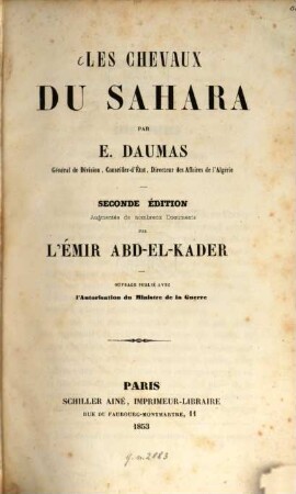 Les chevaux du Sahara : Augmentée de nombreux Documents par l‛Emir Abd - el - Kader
