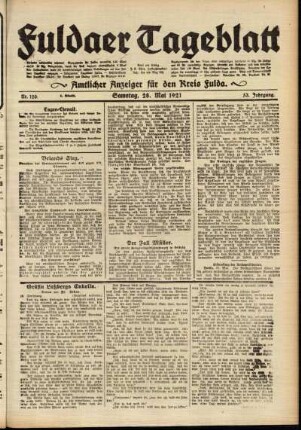 Erste Ausgabe vom Samstag, den 28. Mai 1921.