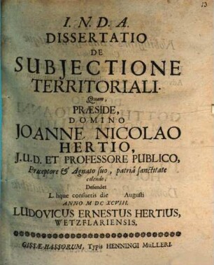 Dissertatio De Subiectione Territoriali