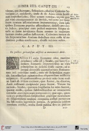 Caput III: De publicis privatisque aedificiis ac monumentis Antii