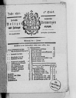1tes Stück, Ausgabe vom 7. Januar 1801