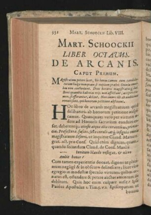Mart. Schookii Liber Octavus. De Arcanis.
