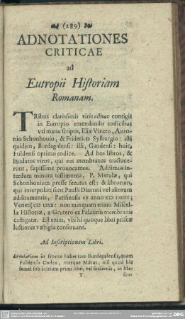 Adnotationes Criticae ad Eutropii Historiam Romanam