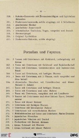 Porzellan und Fayence (Nr. 261-365)