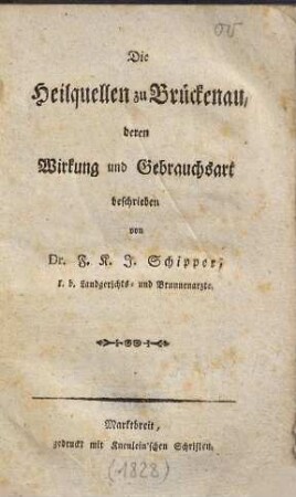 Die Heilquellen zu Brückenau, deren Wirkung und Gebrauchsart