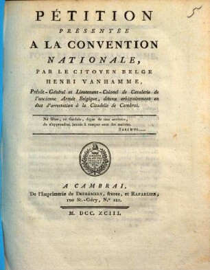 Pétition Présentée A La Convention Nationale