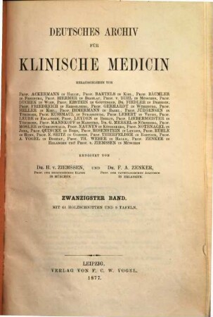 Deutsches Archiv für klinische Medizin. 20, 20. 1877