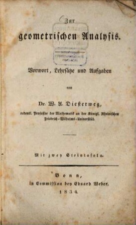 Zur geometrischen Analysis : Vorwort, Lehrsätze und Aufgaben