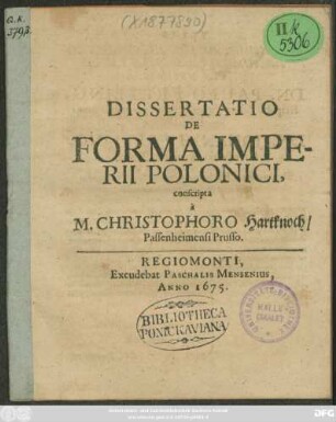 Dissertatio De Forma Imperii Polonici