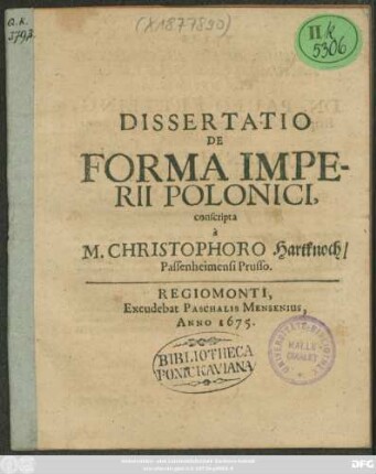 Dissertatio De Forma Imperii Polonici