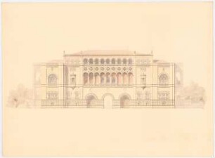 Fürstenwohnhaus für die Wittelsbacher, München: Vorentwurf, Aufriss Gartenansicht