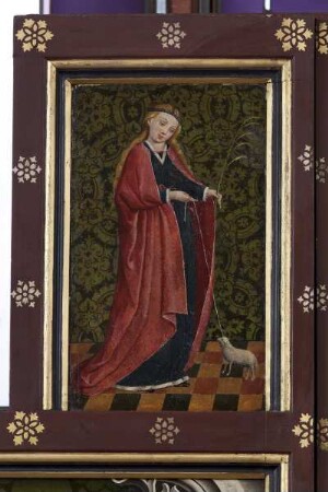 Passionsaltar — Madonna mit fünf Heiligen — Linker Flügel: Madonna, Bischof und Agnes — Heilige Agnes von Rom