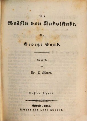 Die Gräfin von Rudolstadt, 1