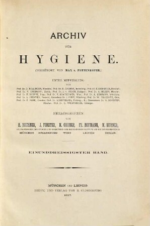 Archiv für Hygiene. 31. 1897