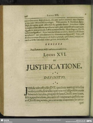 Locus XVI. De Justificatione