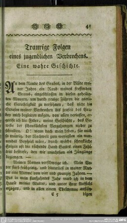 [II.] Traurige Folgen eines jugendlichen Verbrechens. Eine wahre Geschichte