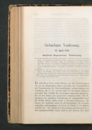 Siebzehnte Vorlesung. 17. April 1858. Amyloide Degeneration. Entzündung