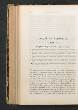 Siebzehnte Vorlesung. 17. April 1858. Amyloide Degeneration. Entzündung