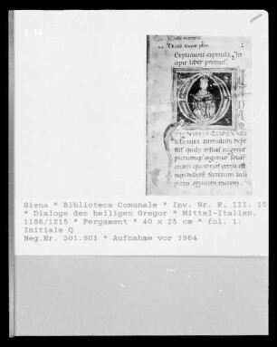 Dialoge des heiligen Gregor — Initiale Q, Folio fol. 1