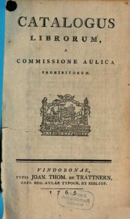 Catalogus Librorum, A Commissione Aulica Prohibitorum