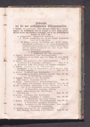 Uebersicht der bei uns vorkommenden Pflanzenfamilien.