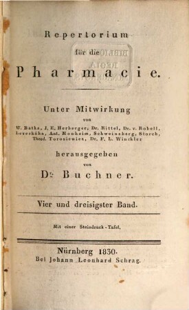 Repertorium für die Pharmacie, 34. 1830